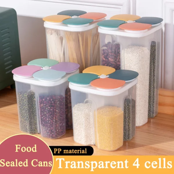 4-Grid Sealed Kitchen Cereal Storage Container