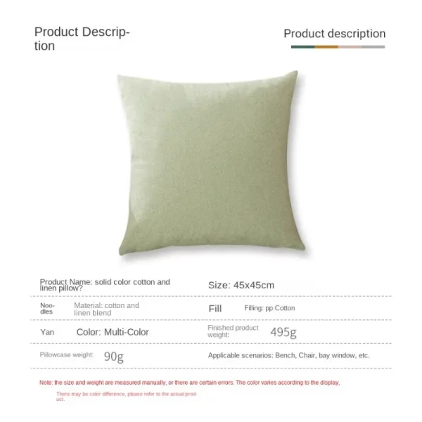 Solid Color Linen Pillow - Office, Sofa, Car, and Living Room Lumbar Cushion - Image 6