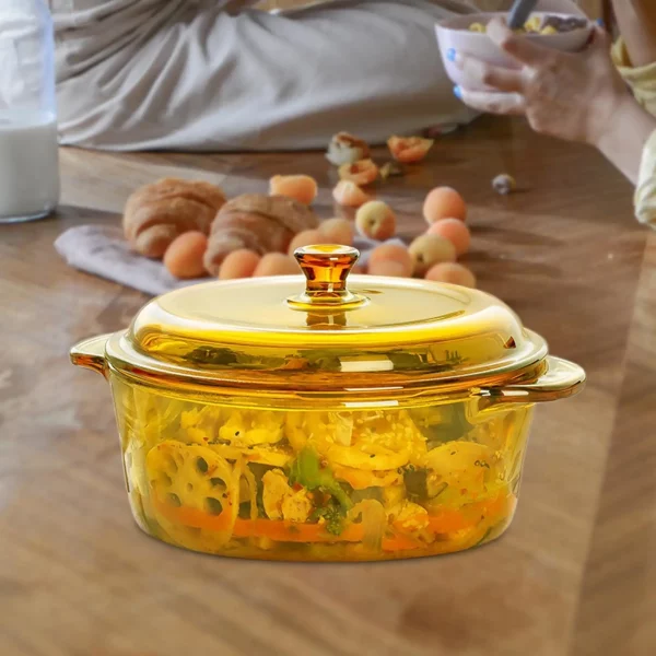 Glass Casserole Dish with Lid and Handle, Multipurpose Oven Bowl for Eggs, Cereal, Pasta, and Sauces - Image 7