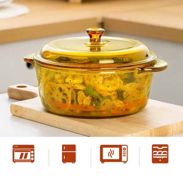 Glass Casserole Dish with Lid and Handle, Multipurpose Oven Bowl for Eggs, Cereal, Pasta, and Sauces - Image 2