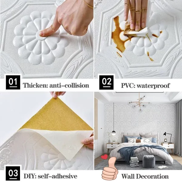 20 pcs 3D self-adhesive foam wall panels: 35x35 cm, for home decor. - Image 3