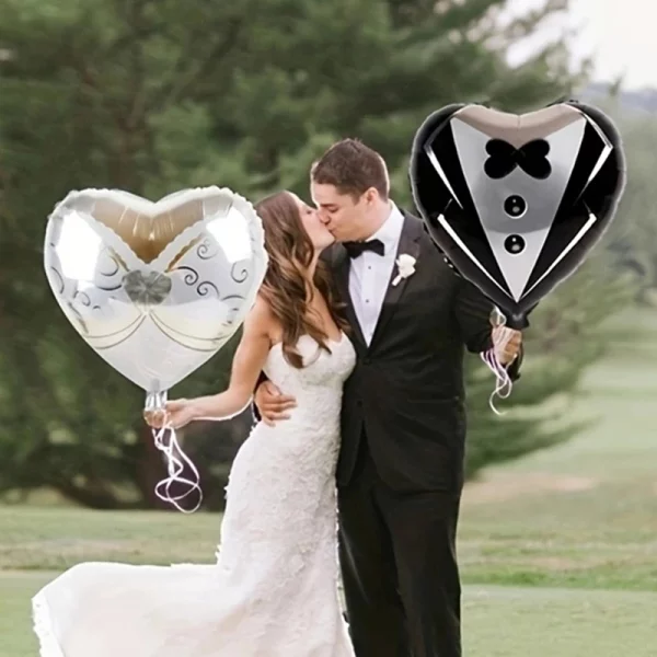 2-piece wedding dress and suit foil balloons.