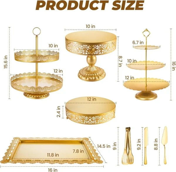 Gold Cake Stand Metal Dessert Table Display Set Tiered Cupcake Holder Fruit Candy Donut Plate Serving Tower Tray Platter - Image 2