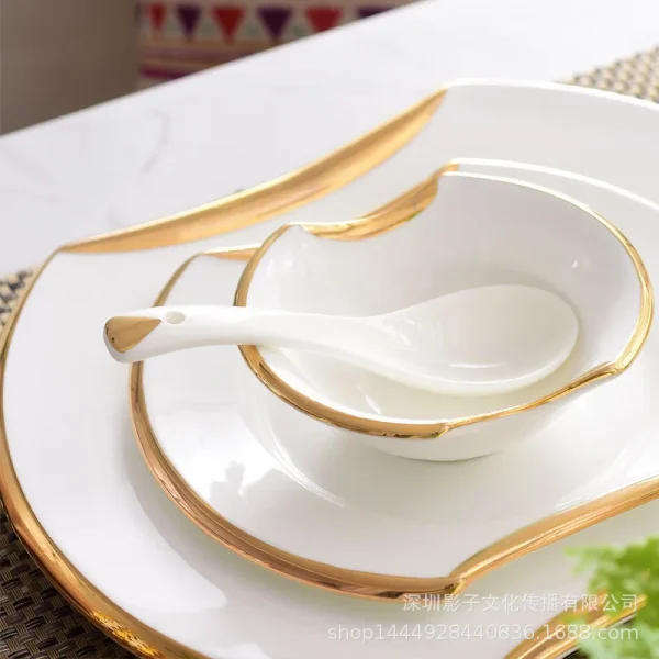 Creative Gilded Porcelain Tableware Fine Steak Barbecue Plates & Bowls Hotel Restaurant Cooking Dishes Kitchen Utensils Set New - Image 3