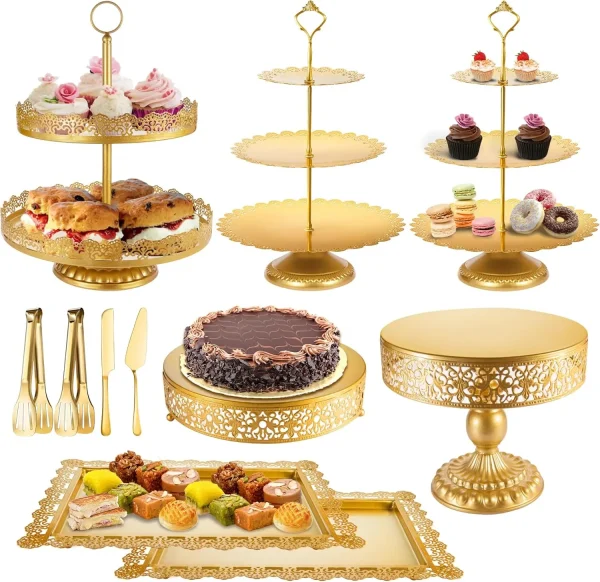 Gold Cake Stand Metal Dessert Table Display Set Tiered Cupcake Holder Fruit Candy Donut Plate Serving Tower Tray Platter - Image 7