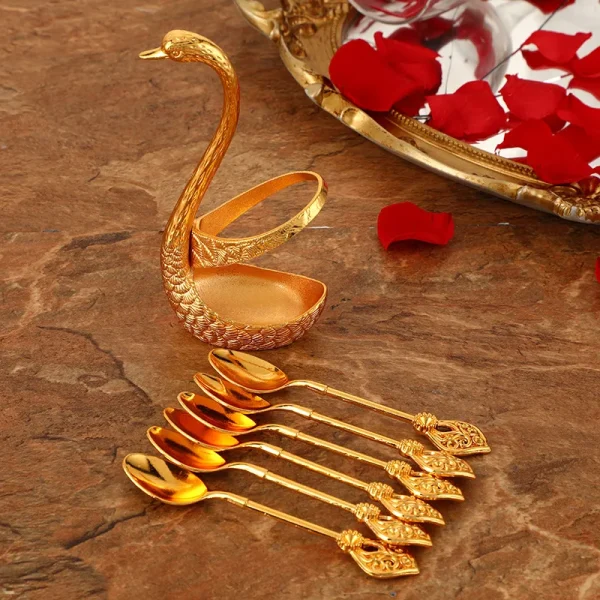 7PCS Stainless Steel Creative Dinnerware Set Decorative Swan Base Holder With 6 Spoons For Coffee Fruit Dessert Stirring Mixing - Image 6