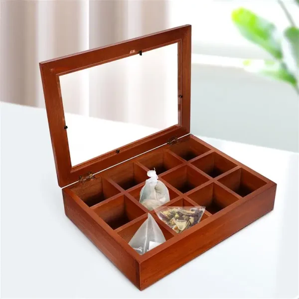 Tea Bag Storage Box Wooden Storage Divider Box Tea Bag Storage Box Coffee Capsule Sorting Box Sealed Storage Tank Tea Box