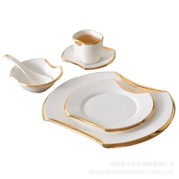 Creative Gilded Porcelain Tableware Fine Steak Barbecue Plates & Bowls Hotel Restaurant Cooking Dishes Kitchen Utensils Set New - Image 5