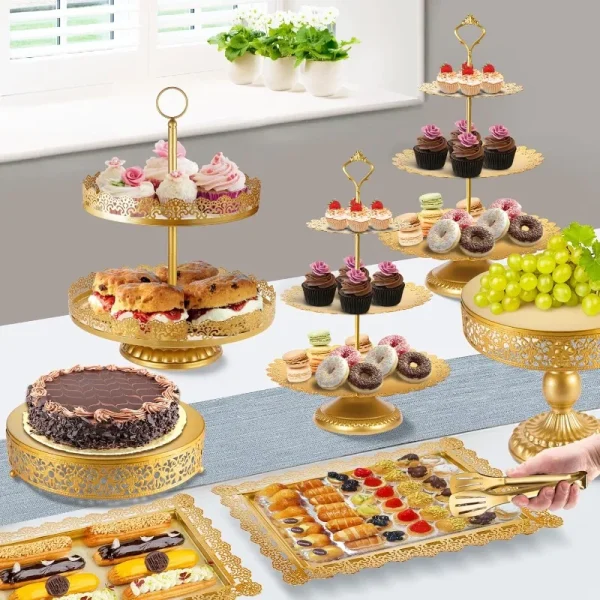 Gold Cake Stand Metal Dessert Table Display Set Tiered Cupcake Holder Fruit Candy Donut Plate Serving Tower Tray Platter - Image 3