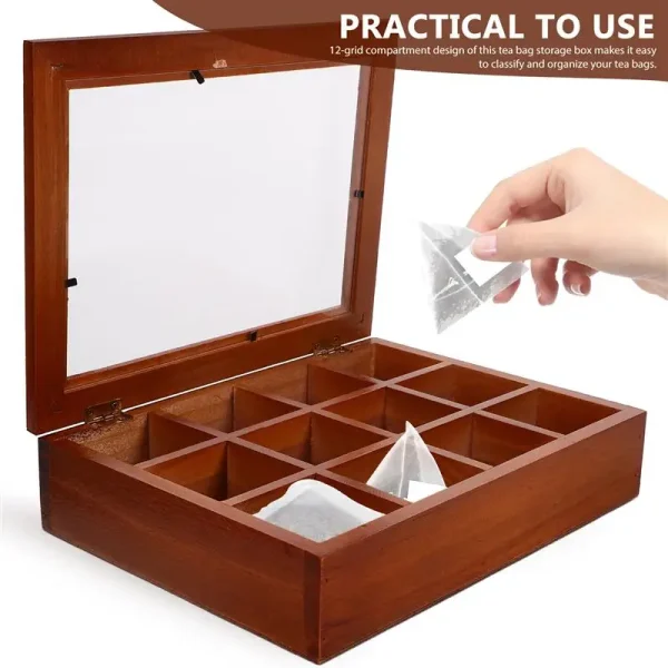 Tea Bag Storage Box Wooden Storage Divider Box Tea Bag Storage Box Coffee Capsule Sorting Box Sealed Storage Tank Tea Box - Image 4